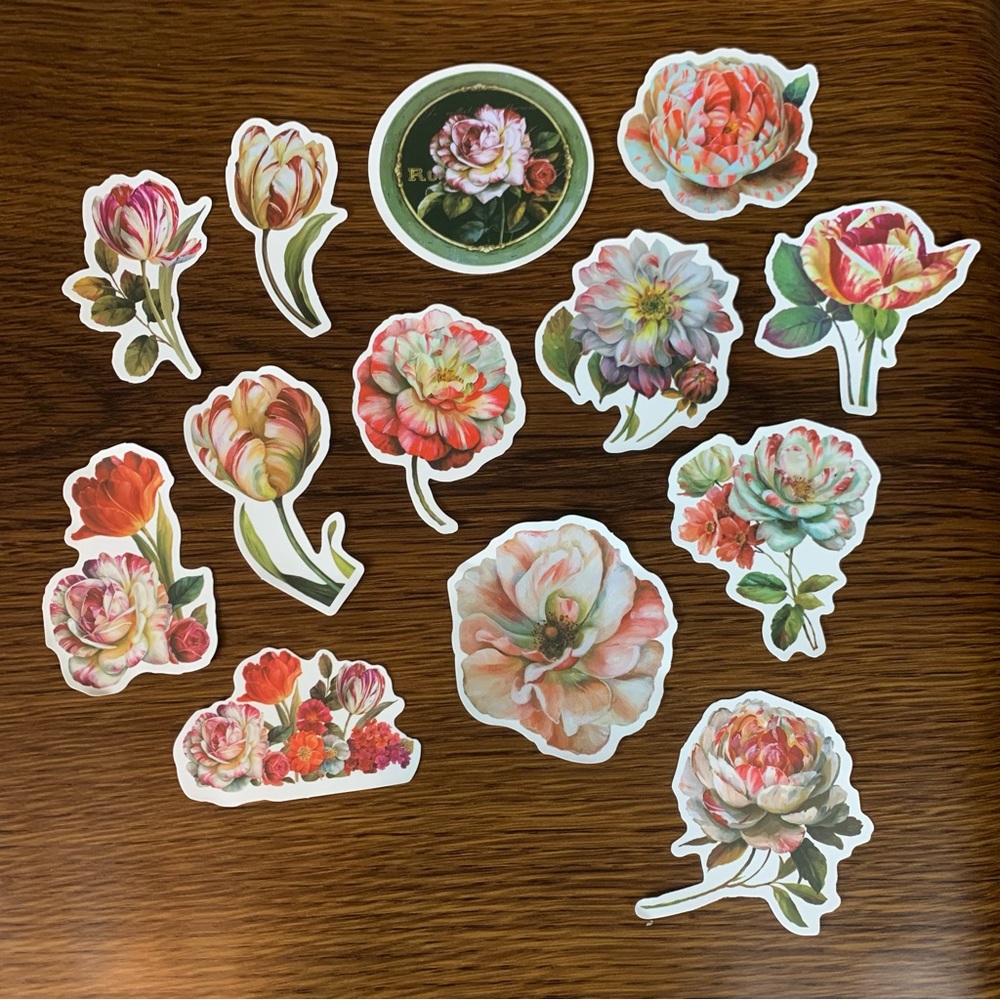 NEW Floral Stickers Assortment Red/Pink, Off White, Scrapbooking, Journaling